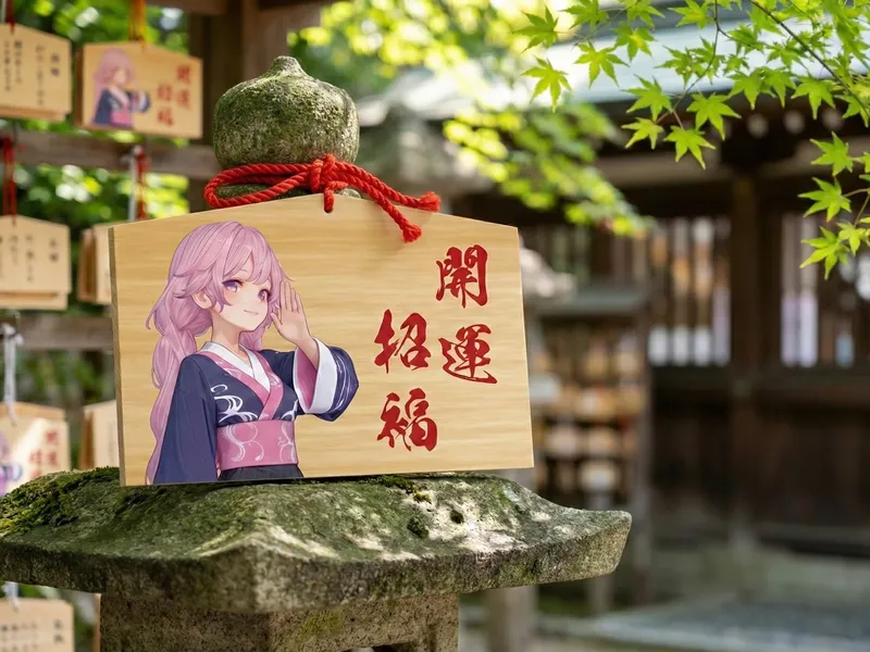 「秋月の茶屋から始まる物語」の開運招福の絵馬